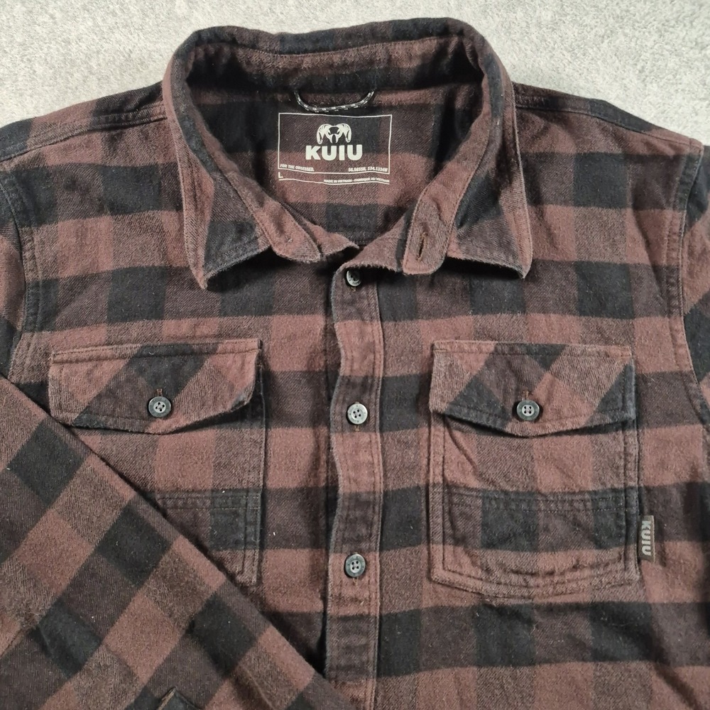 Kuiu Shirt Men's Large Field Flannel Button Up Long Sleeve Red Plaid Cotton Wool